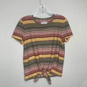 Texture & Thread Madewell Pink Striped Front Tie Top Size S